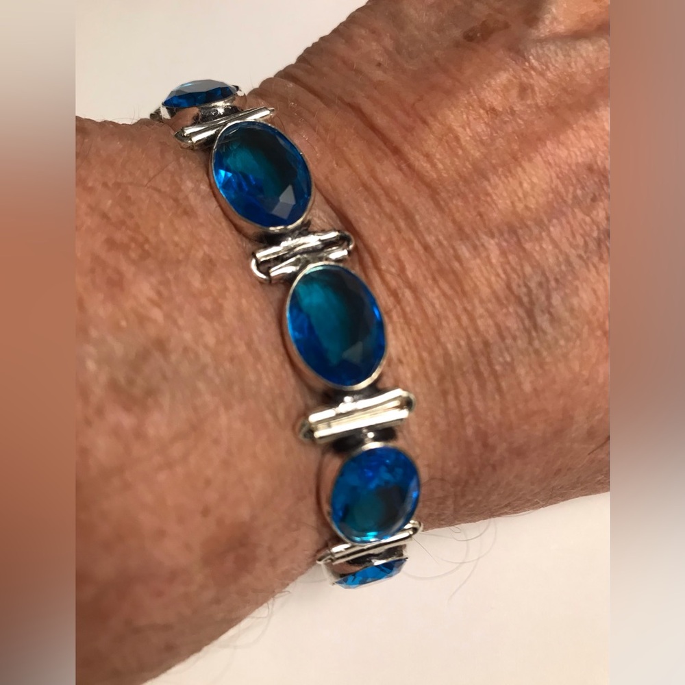 Blue Topaz Stamped 925 Sterling Silver Bracelet